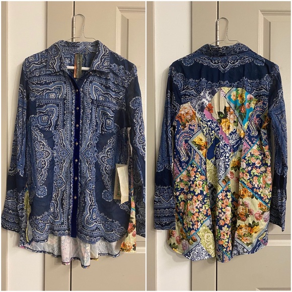 Aratta Tops - NWT $130 Aratta Mixed Print Pleated Back Shirt
